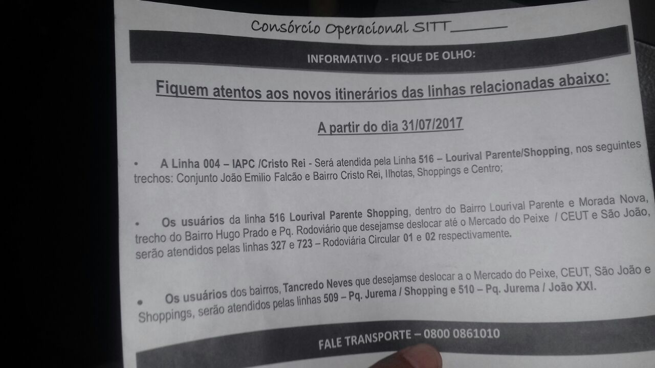 A Strans está distribuindo panfletos dentro das linhas em que haverá fusão