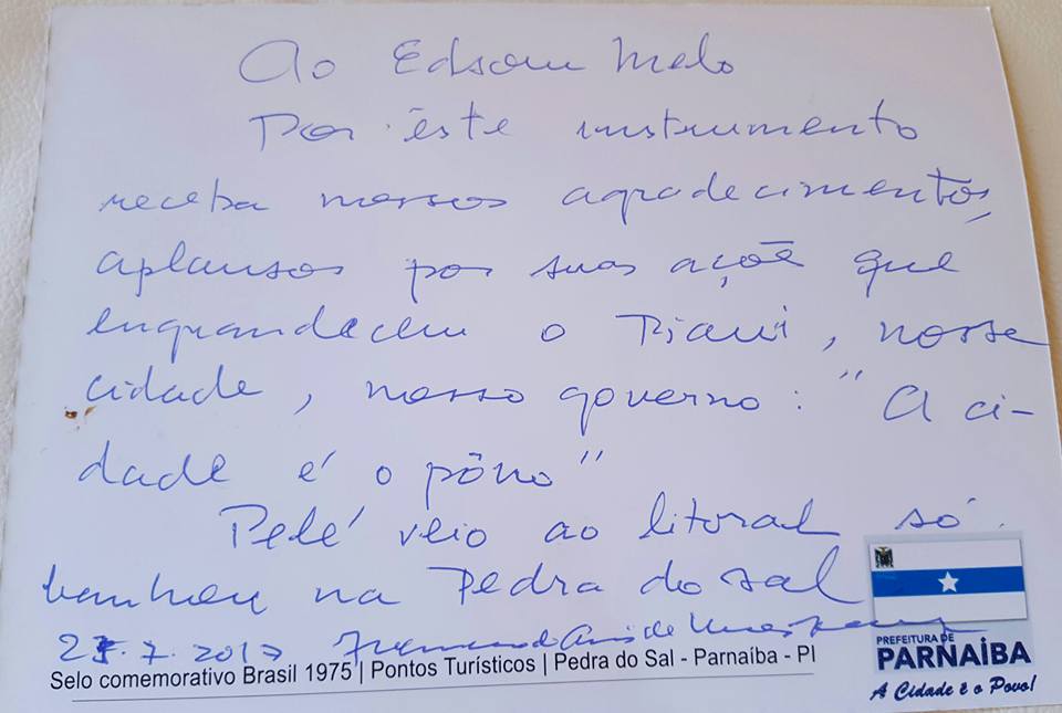 Bilhete de Mão Santa ao vereador Edson Melo