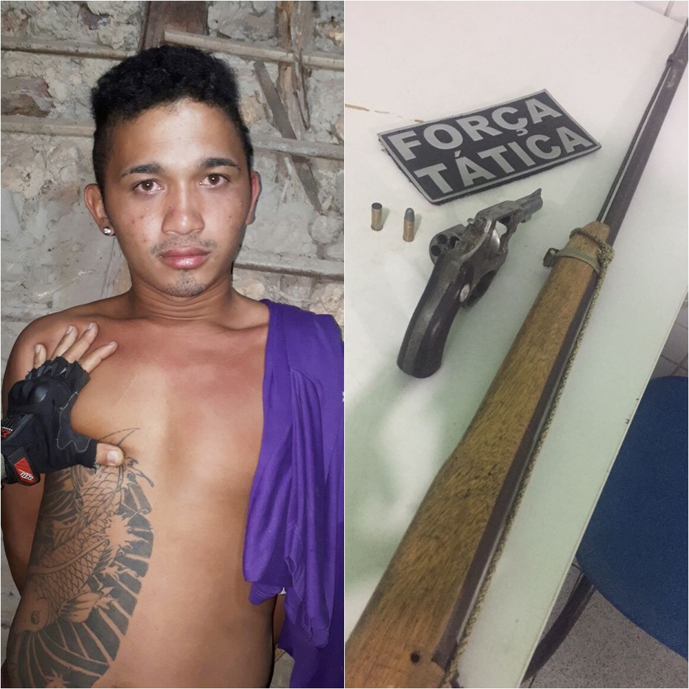 Suspeito preso com armas de fogo