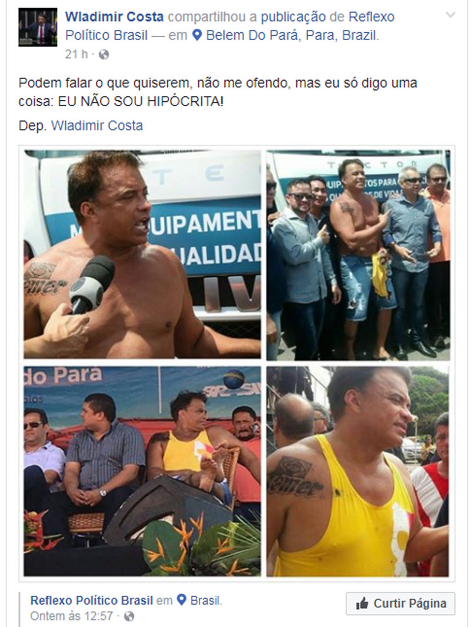 Deputado Wladimir Costa tatua nome de Temer no ombro