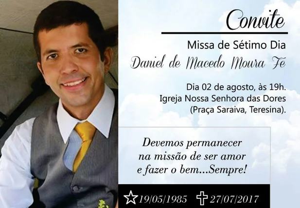 Convite para missa de Daniel Moura Fé