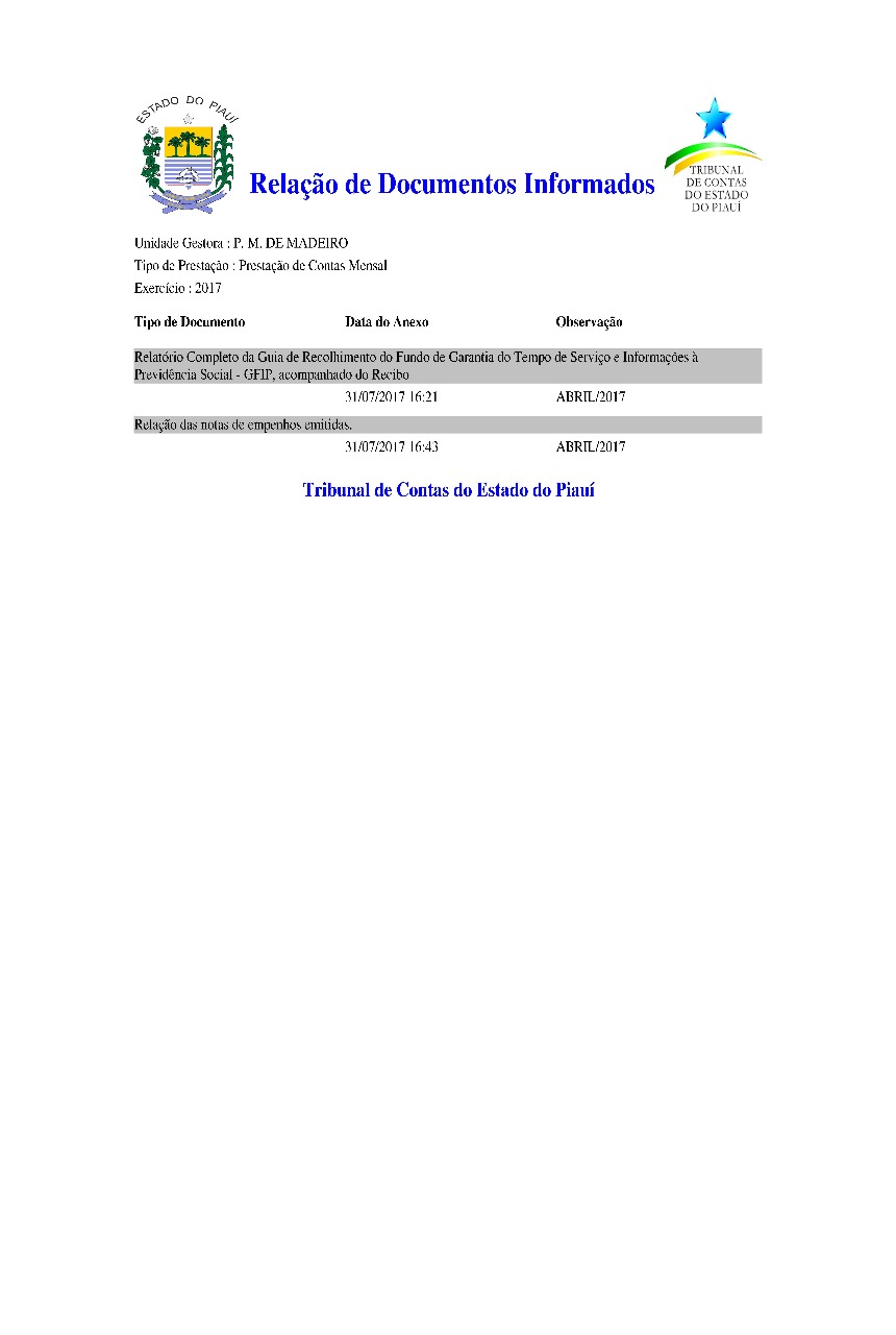 Relação de documentos enviados