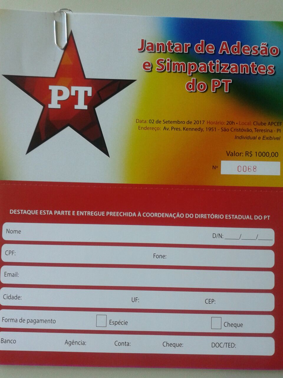 Convite para o jantar com o ex-presidente Lula