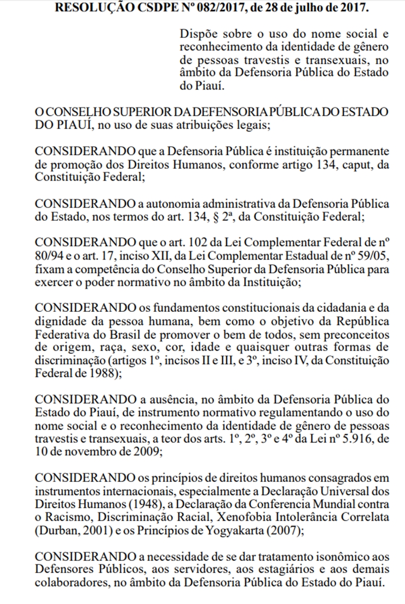 Resolução da Defensoria Pública do Estado do Piauí