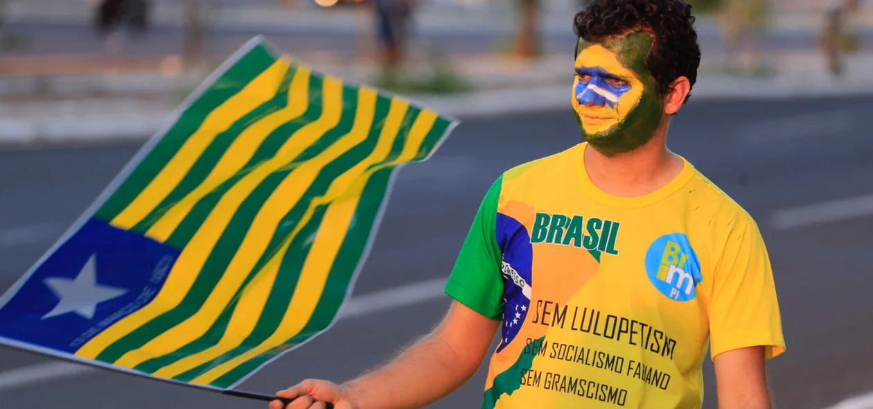 Manifestante com a cara pintada