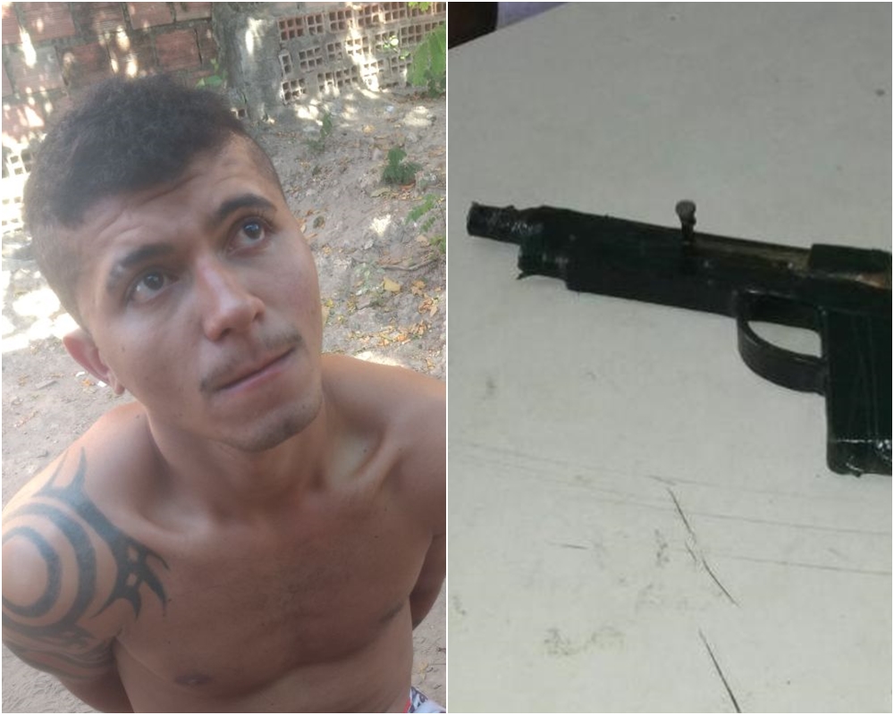 Charles Saraiva e a arma apreendida