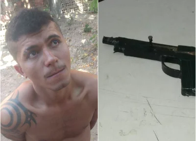 Charles Saraiva e a arma apreendida