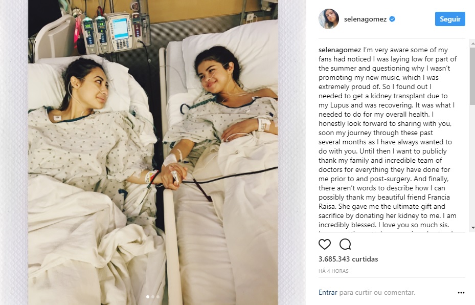 Selena Gomez agradece doadora de rim