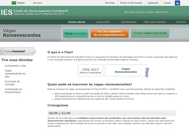 Página do Fies