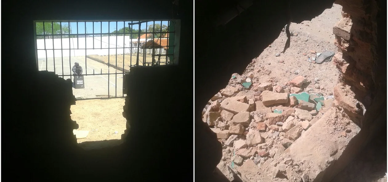 Buracos por toda parte da penitenciária
