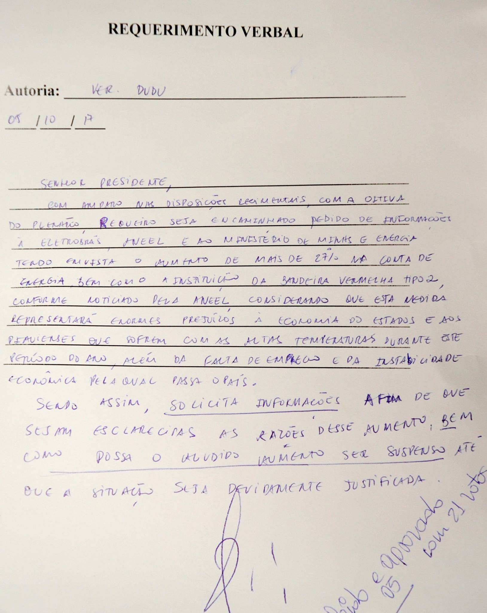Requerimento foi aprovado