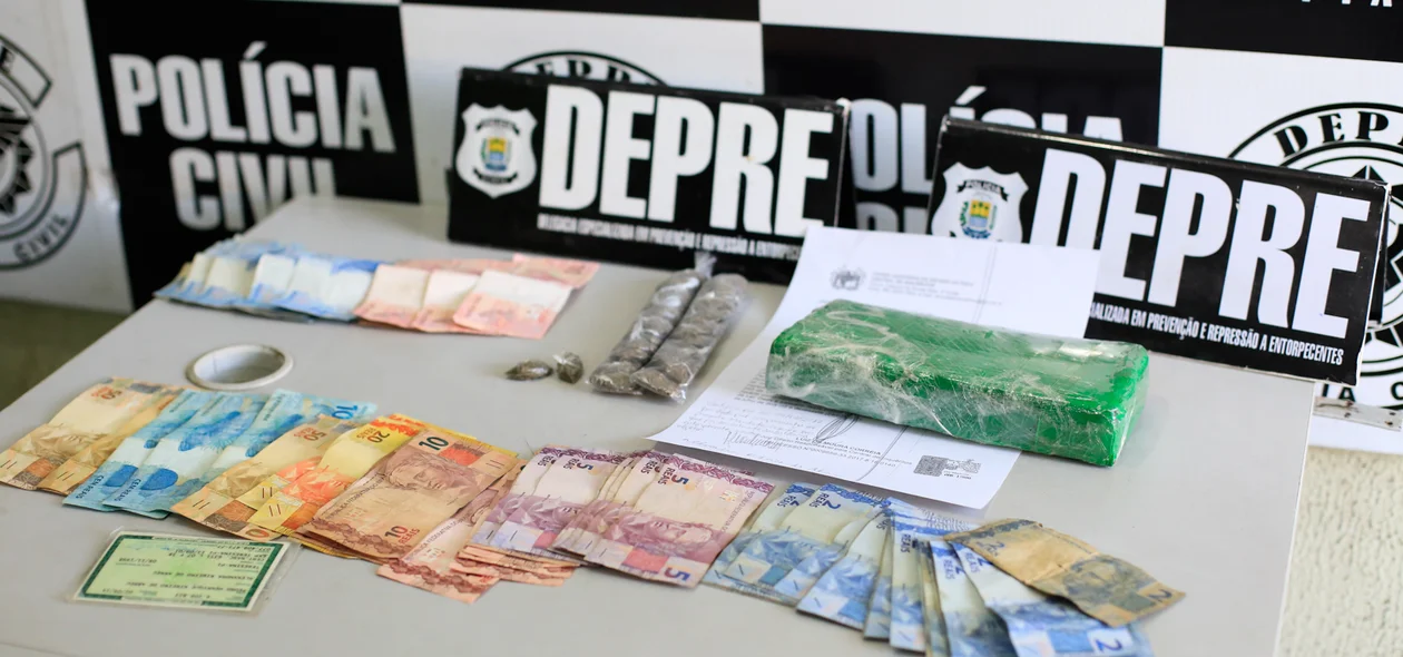 Dinheiro e droga apreendidos pela Depre