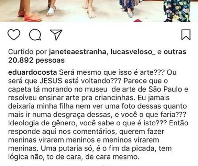 Post de Eduardo Costa sobre os trangêneros