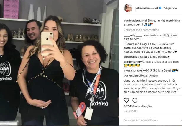 Patrícia conta que está tudo bem após susto 