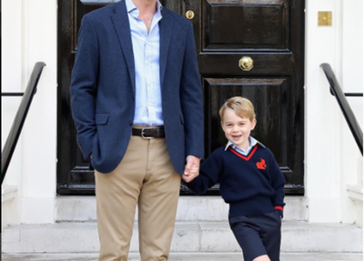 William,Duque de Cambridge e Príncipe George indo para a escola em Londres