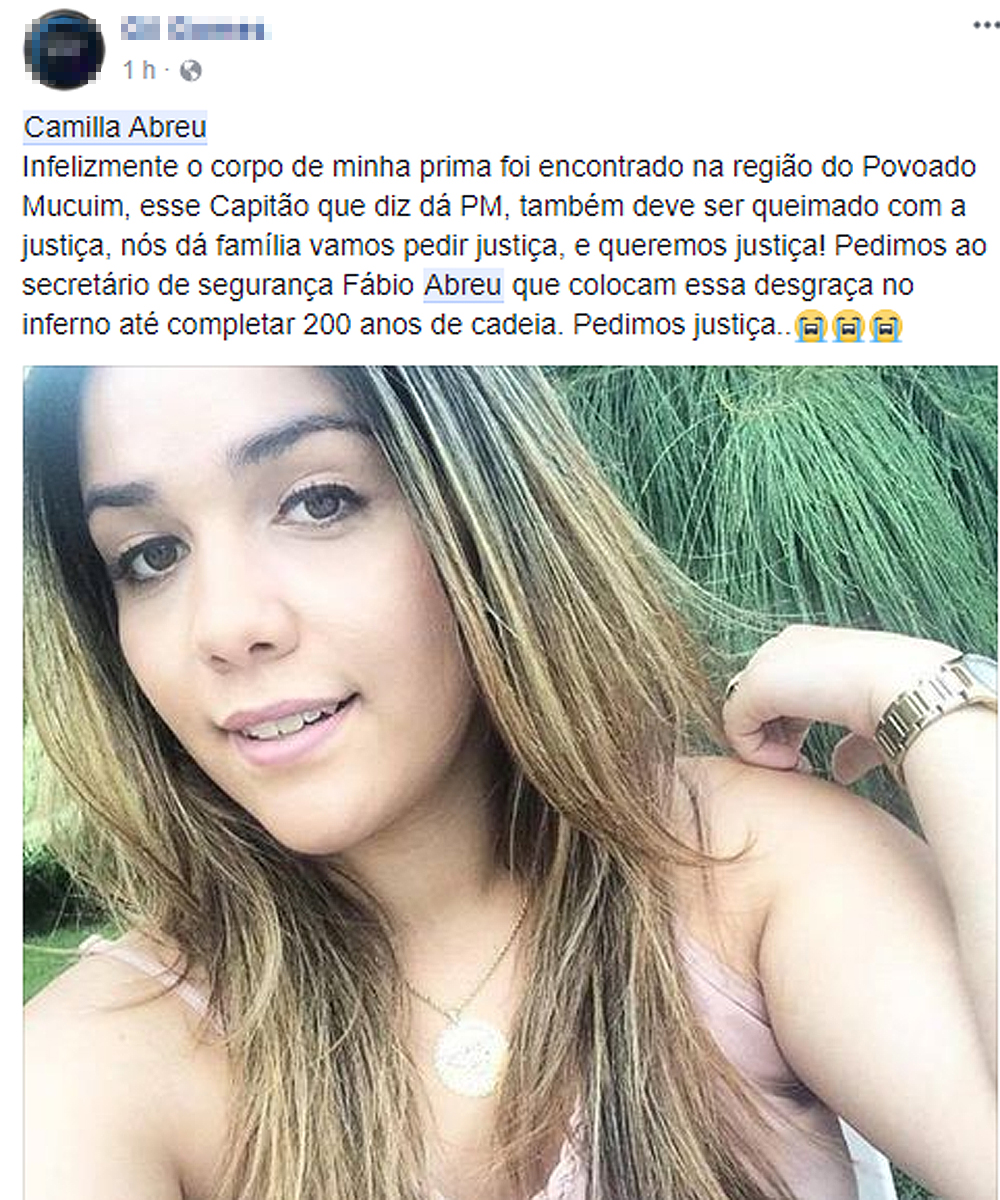 Primo lamenta morte de Camilla Abreu