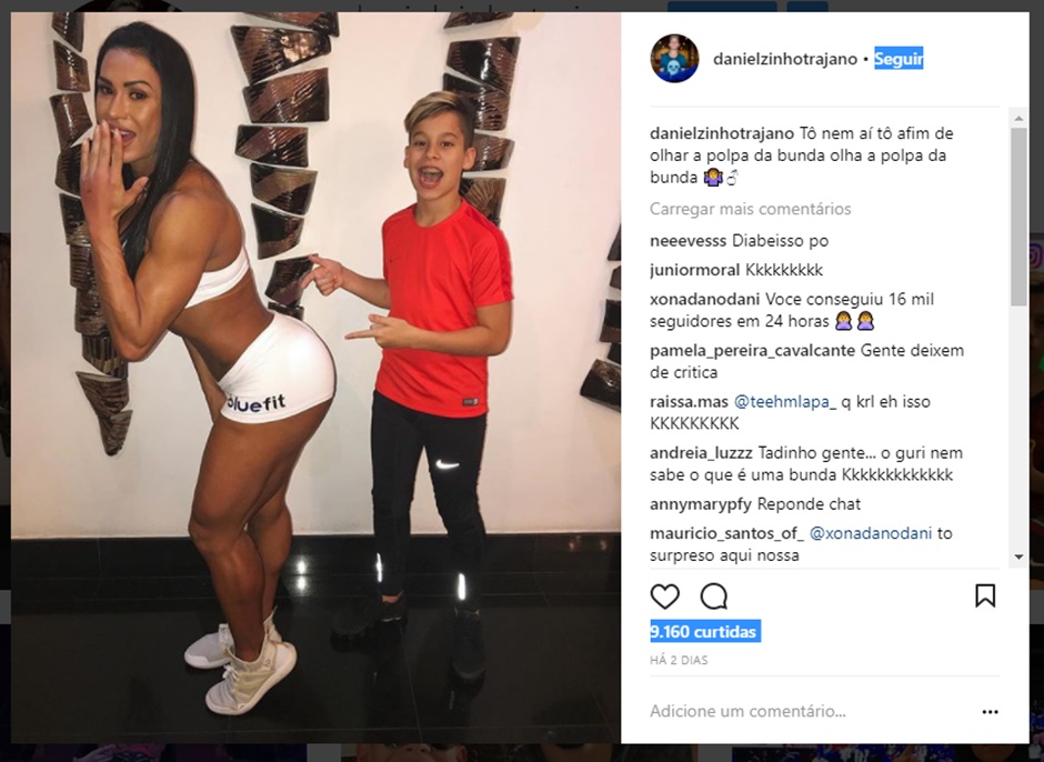 Publicação no Instagram da criança
