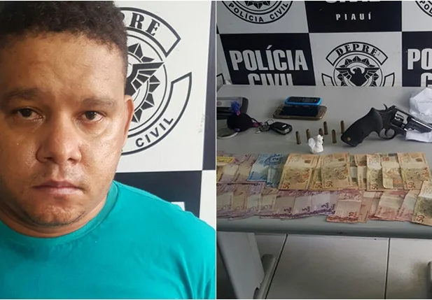 Suspeito foi flagrado com drogas, dinheiro e arma