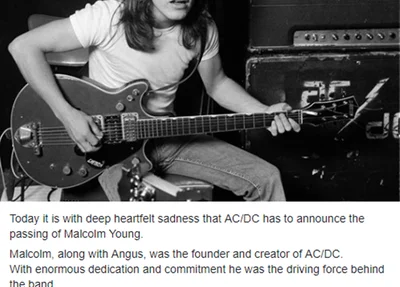 Comunicado de falecimento de Malcolm Young, guitarrista do AC/DC