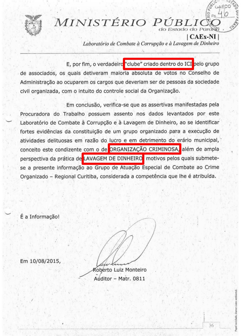Relatório feito pelo Ministério Público