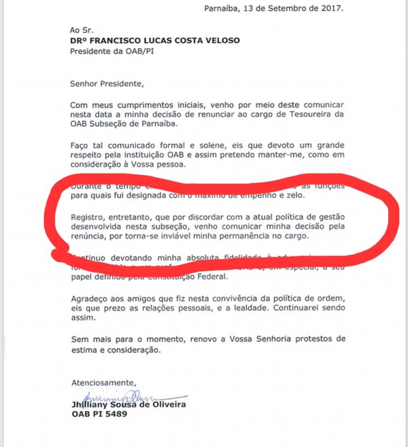 Comunicado sobre a renúncia