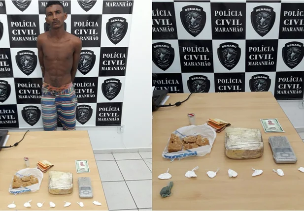 Preso e drogas apreendidas