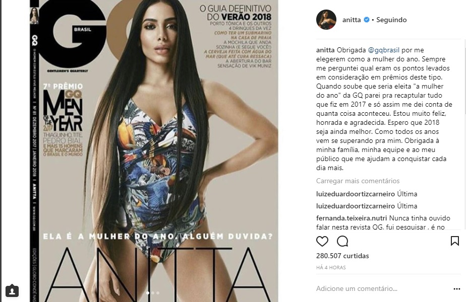 Anitta, mulher do ano segundo a GQ