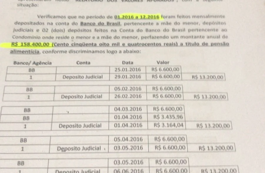 Recibo divulgado por Franly