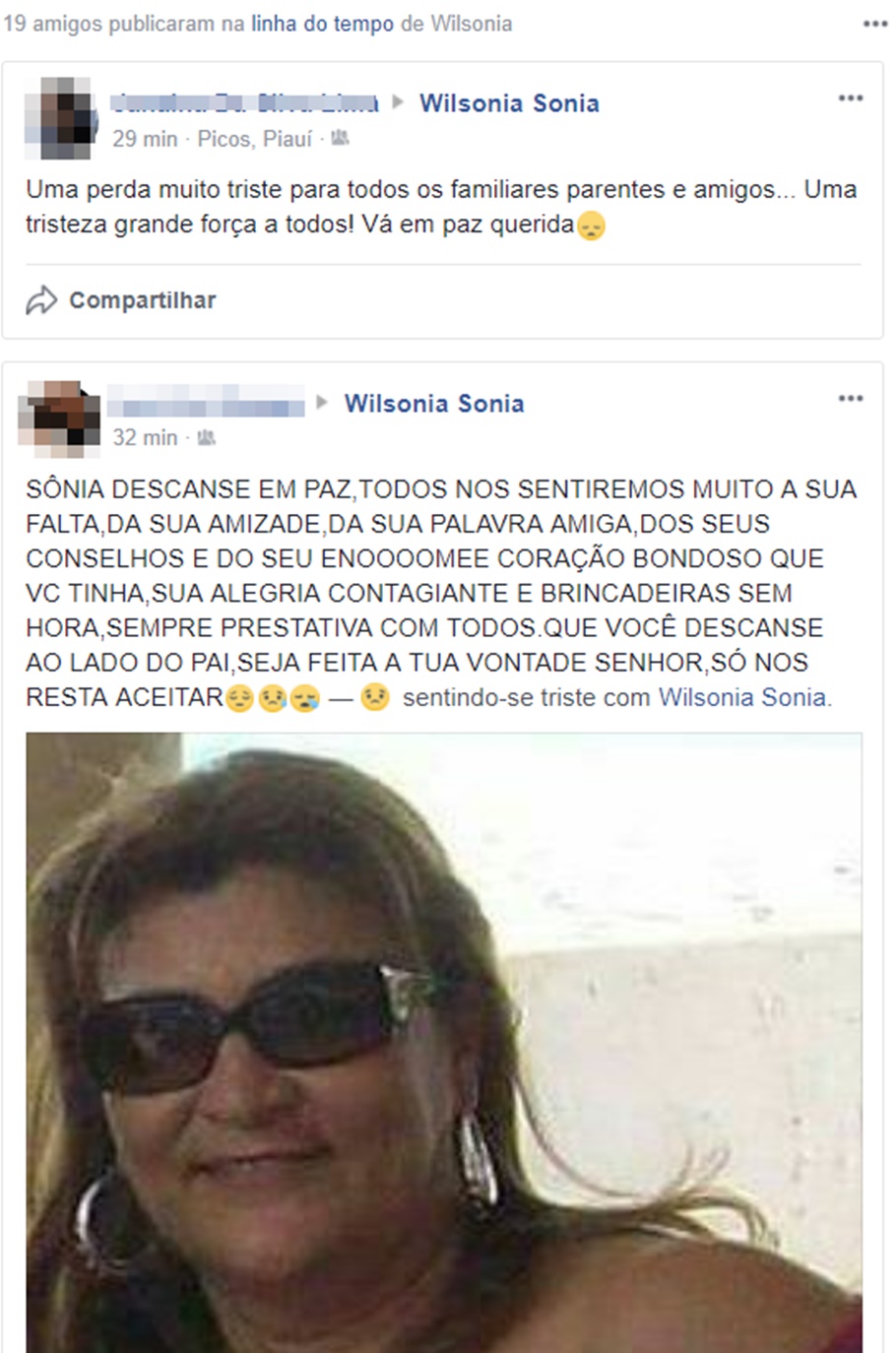 Amigos e Familiares lamentam a morte de Wilsônia 