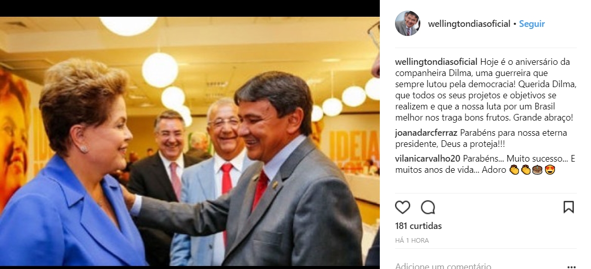 Wellington Dias parabeniza Dilma pelo seu aniversário