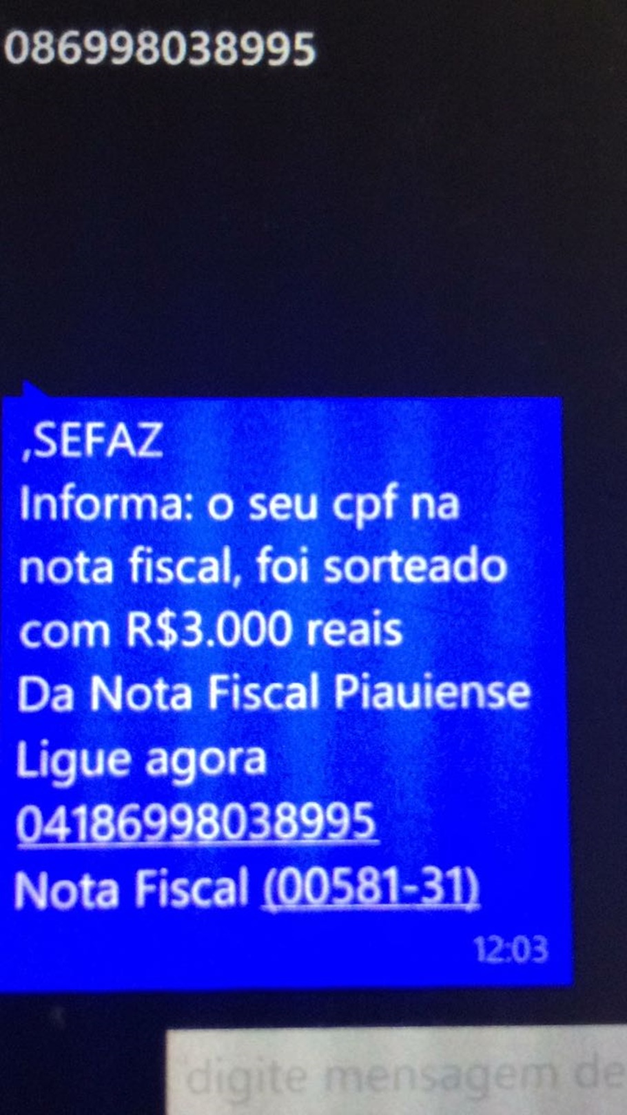 Print de SMS enviada por golpistas