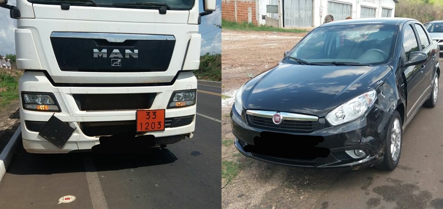 Carreta e Fiat Siena envolvidos em acidente na BR-316