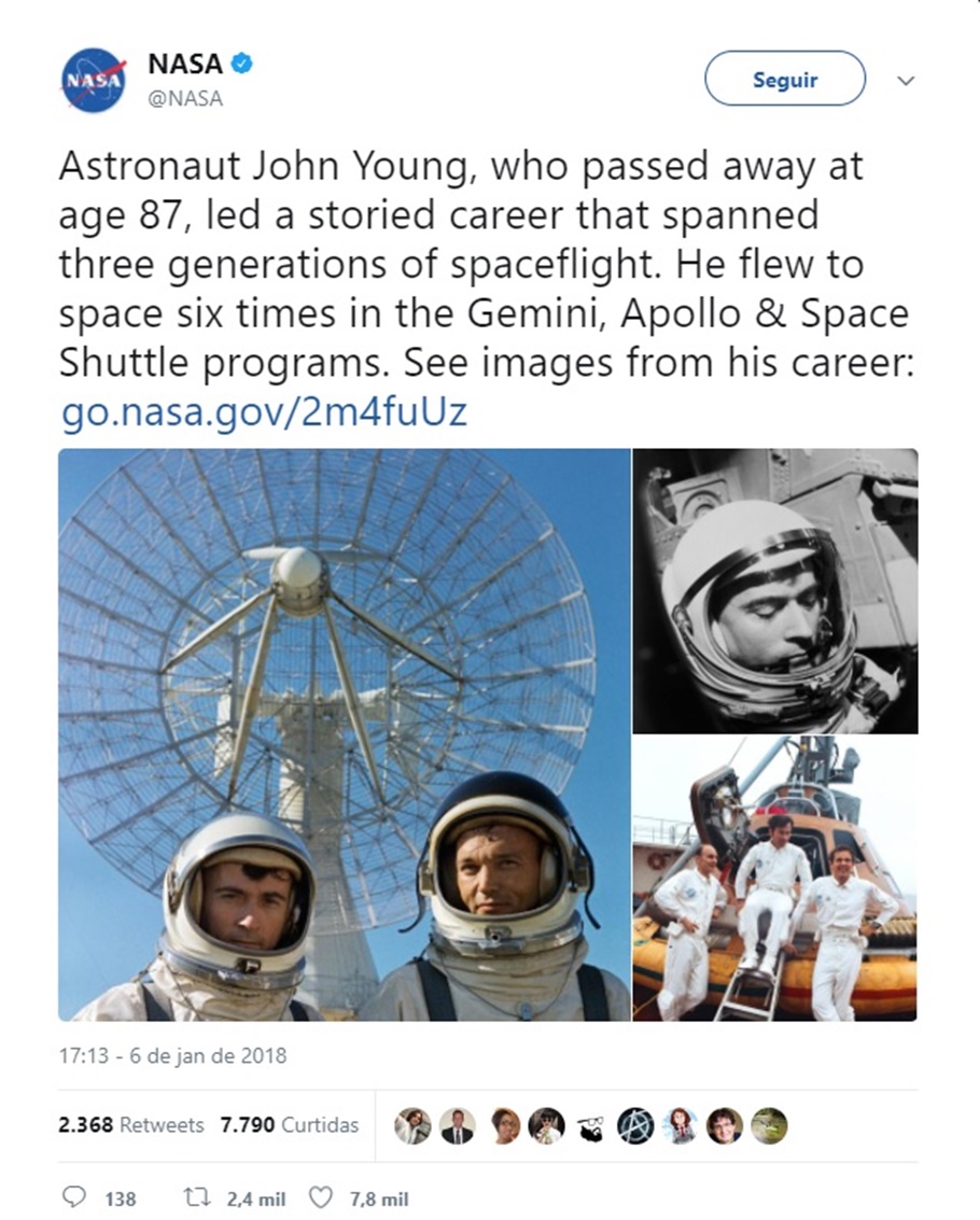 Astronauta John Young homenageado pela NASA