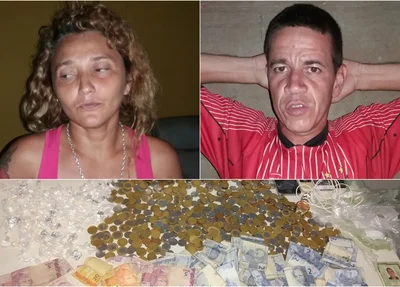 Material apreendido e duas pessoas presas