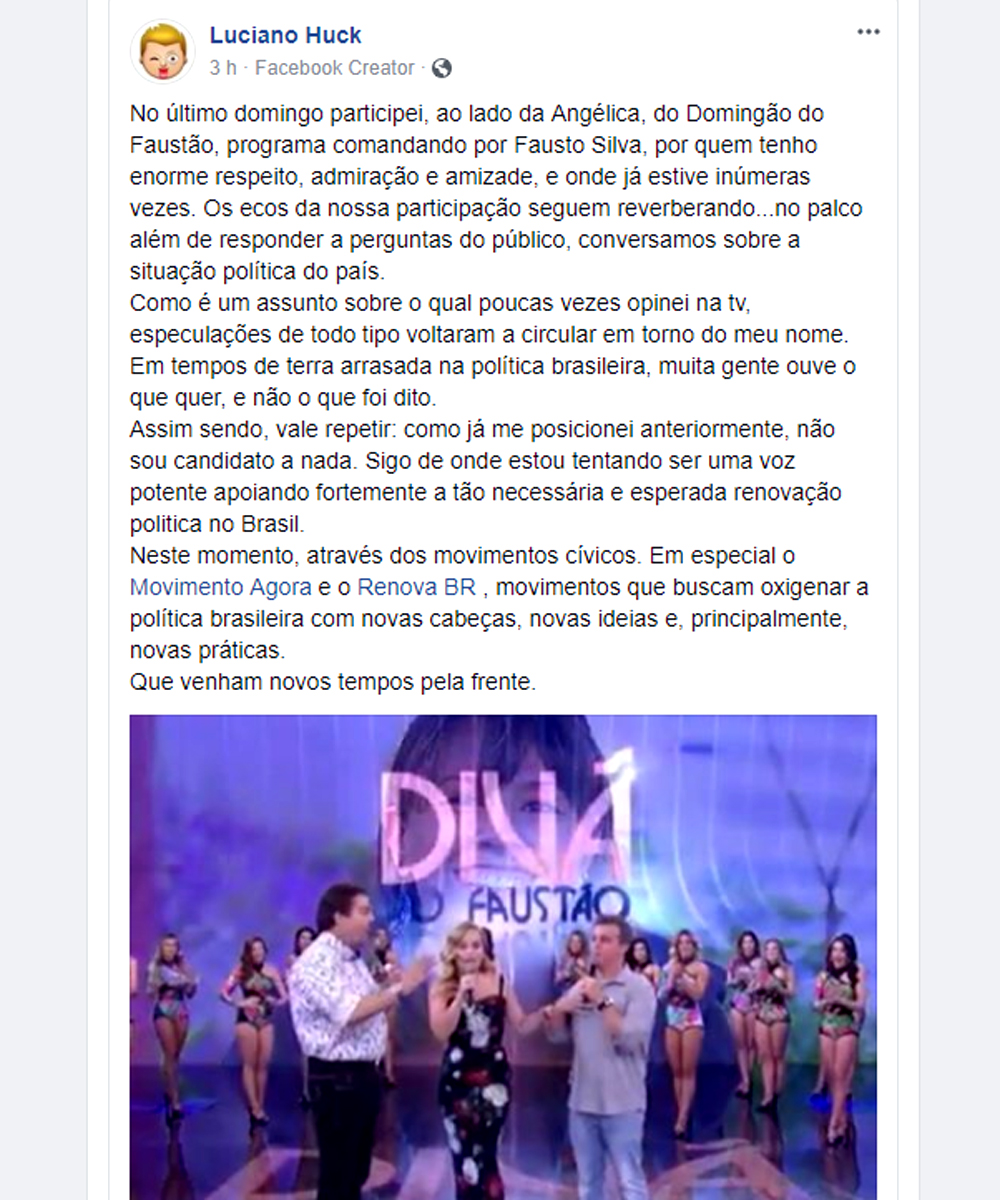 Postagem do Luciano Huck