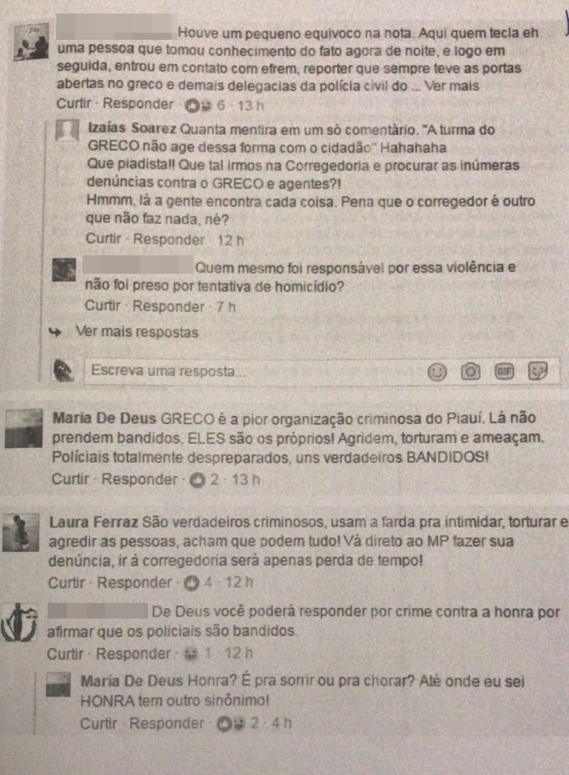Comentários de familiares de presos 