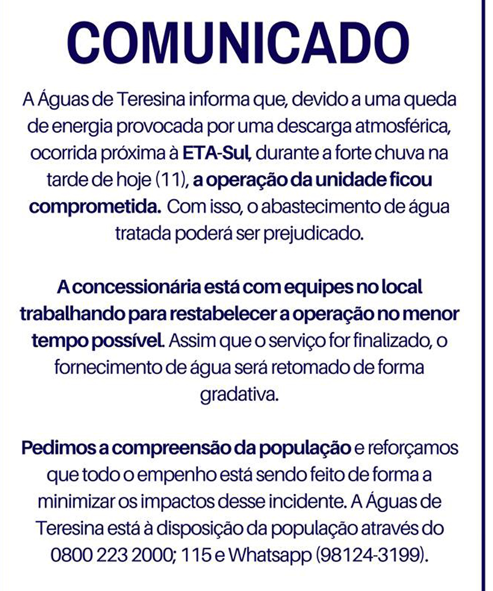 Comunicado da Águas de Teresina