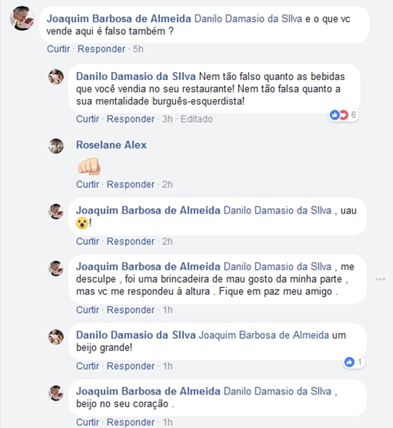 Joaquim Almeida perguntou no Facebook se Danilo Damásio vendia produtos falsificados