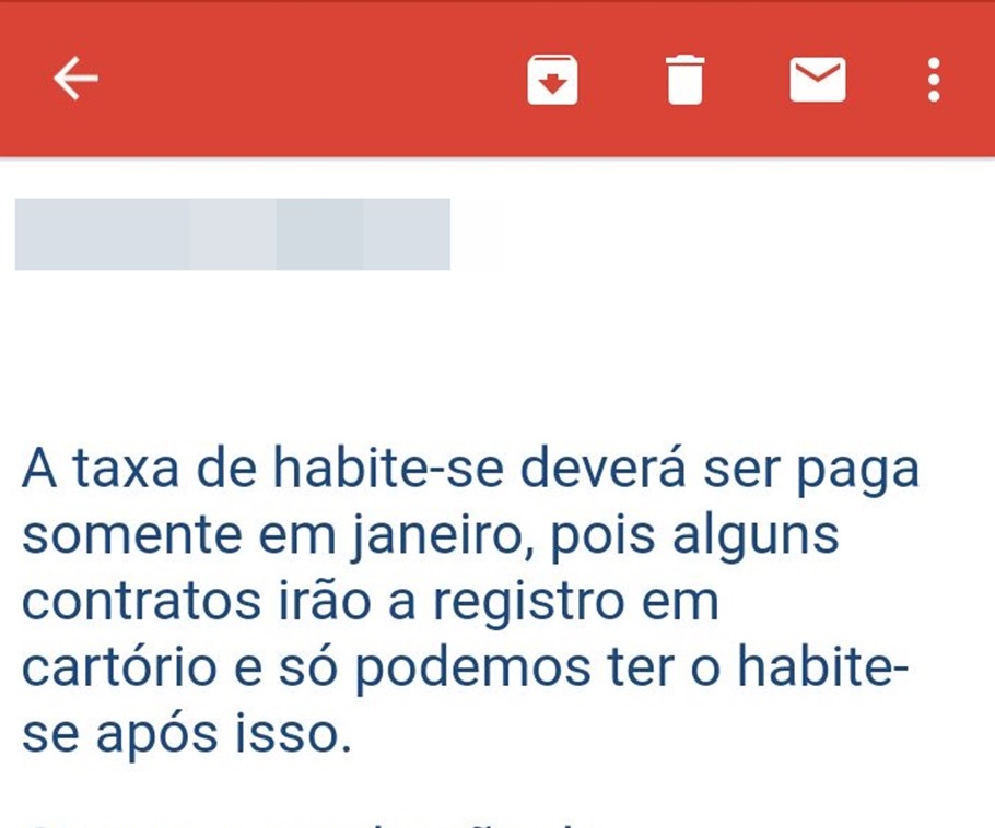 E-mail recebido pela denunciante