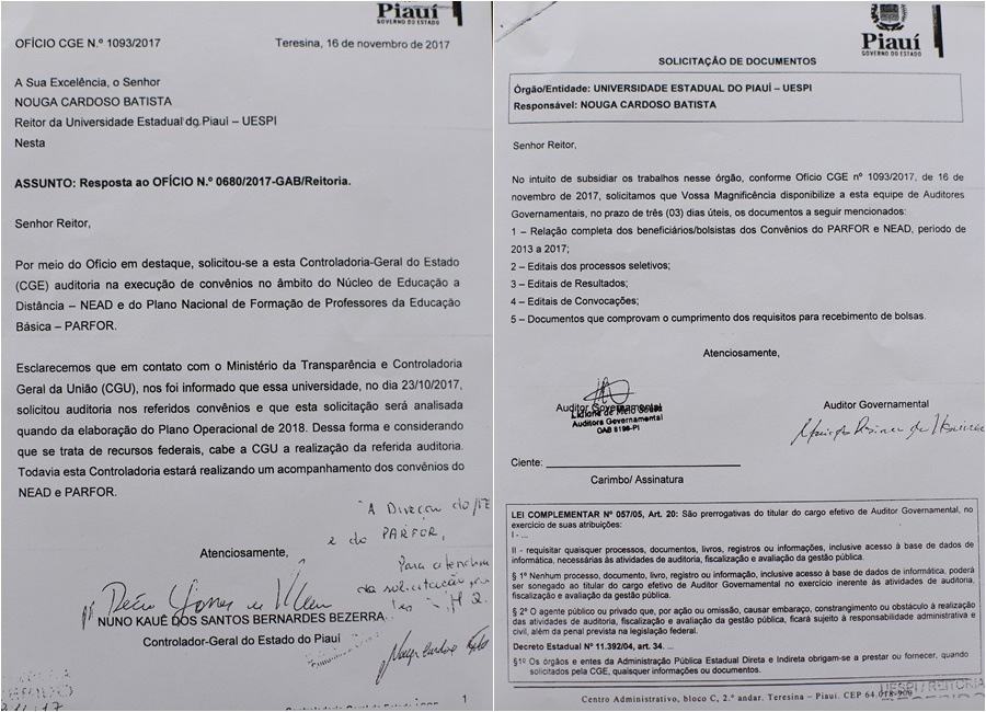 Resposta da CGE à solicitação do reitor Nouga Cardoso.