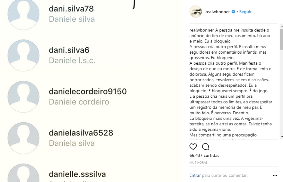 Publicação feita por William Bonner na sua rede social