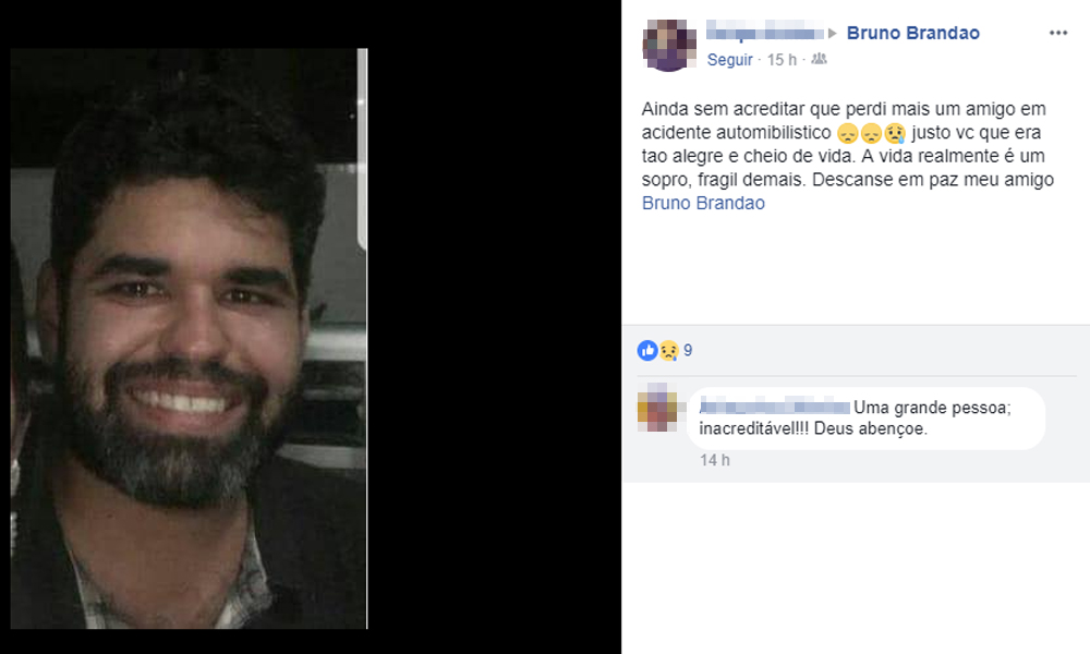 Amigo lamenta a morte de mais um amigo por meio de um acidente