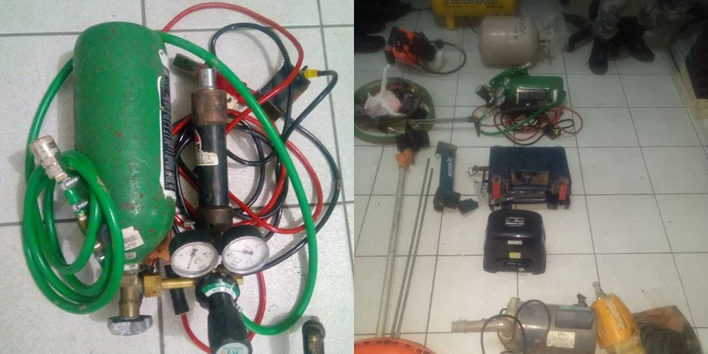 Materiais apreendidos com o assaltante de banco