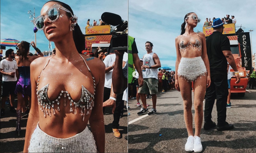 Bruna Marquezine chama a atenção em bloco de carnaval do Rio de Janeiro