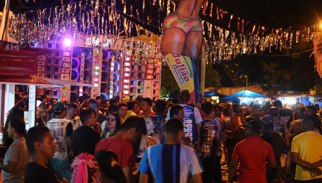 Carnaval em Altos atraiu muitos foliões no calçadão da Praça Cônego Honório.