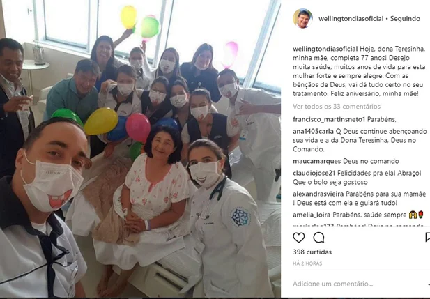 Governador Wellington Dias e sua mãe no hospital Sírio Libanês 