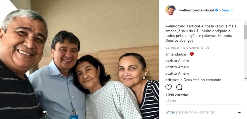 Governador Wellington Dias comemora recuperação da mãe após cirurgia em hospital de São Paulo