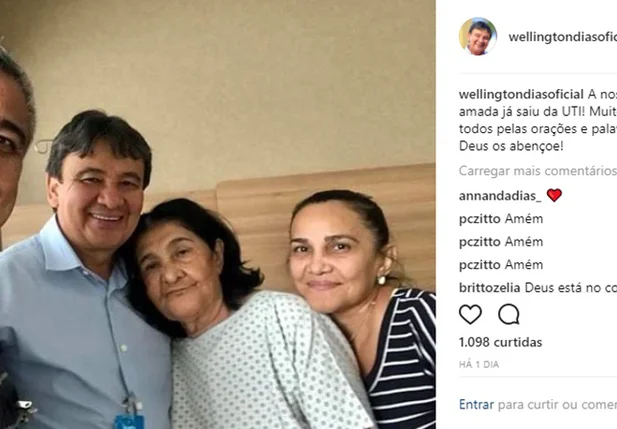 Governador Wellington Dias comemora recuperação da mãe após cirurgia em hospital de São Paulo