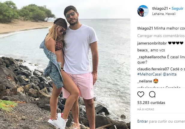Thiago Magalhães e Anitta durante viagem ao Havaí