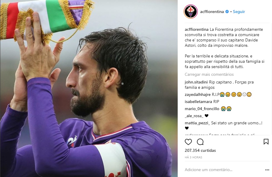 Fiorentina lamenta morte de Davide Astori